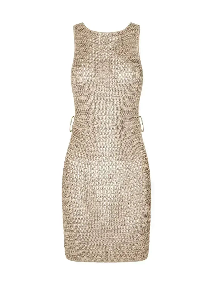 Vestido Mini de Verano 2026 Sexy con Cuello Halter y Decoración Circular